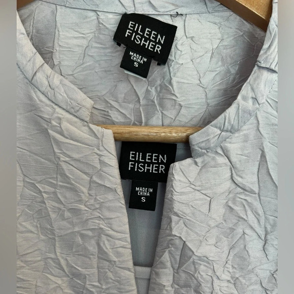 Eileen Fisher Crinkle Texture 100% Silk Button Jacket & Tank Top Set Silver Sz S - Picture 3 of 13